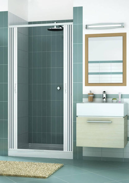 Shower enclosure mod. Vergine 120xH185cm in PVC with central folding opening