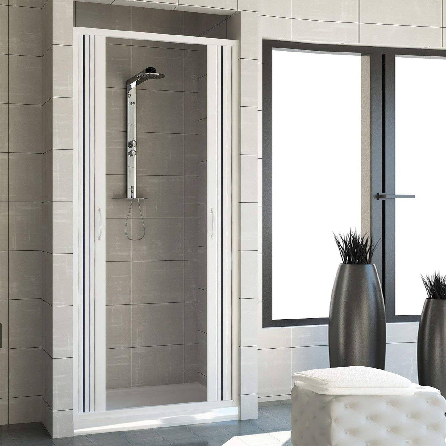 Box doccia da nicchia Venere 140 cm in PVC a soffietto centrale — maxi nicchia, doppia anta, Made in Italy
