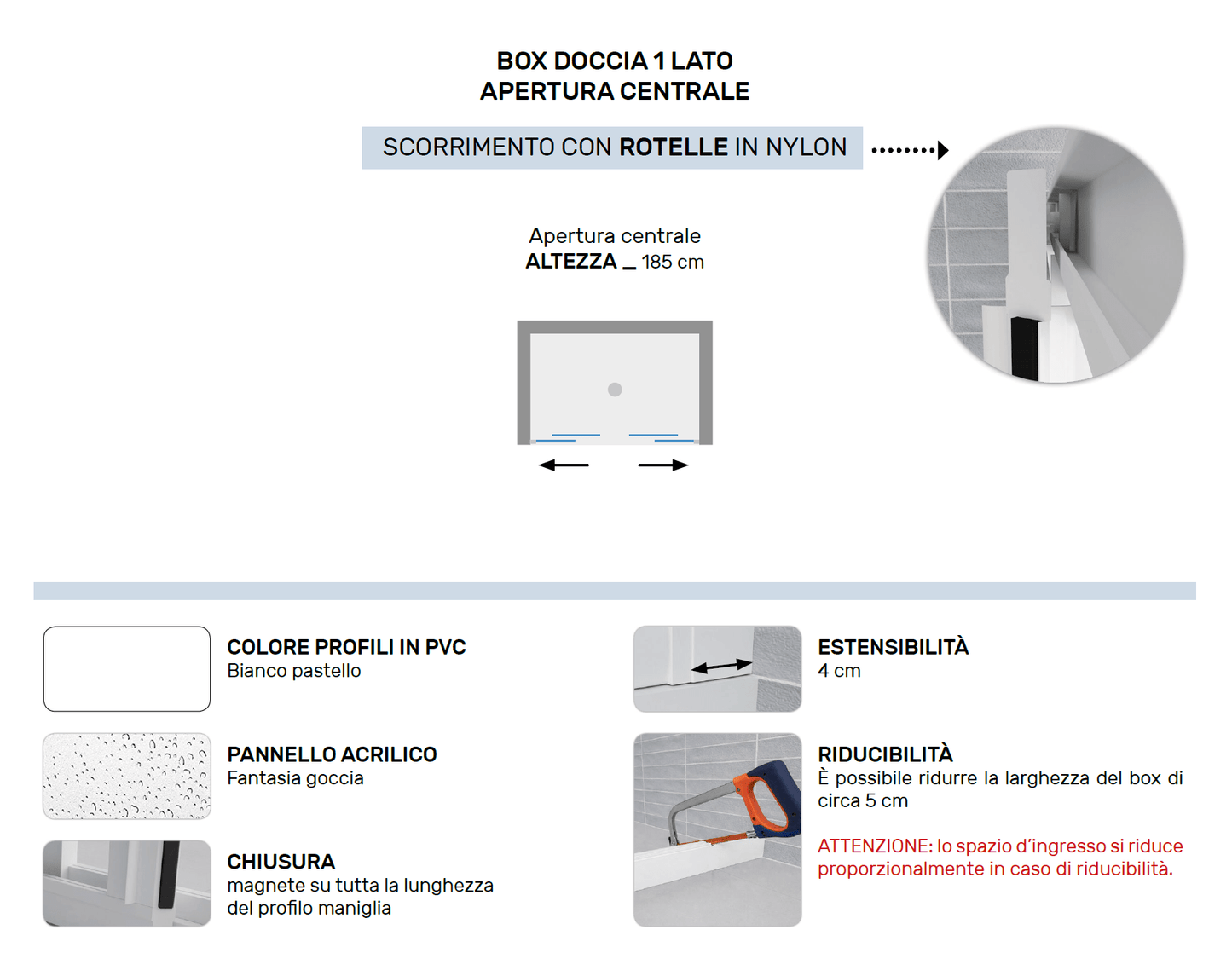 Box doccia nicchia Magnolia 160 in pvc apertura centrale