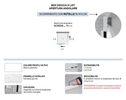 Box doccia Trifoglio 3 lati 75x90x90 cm apertura angolare