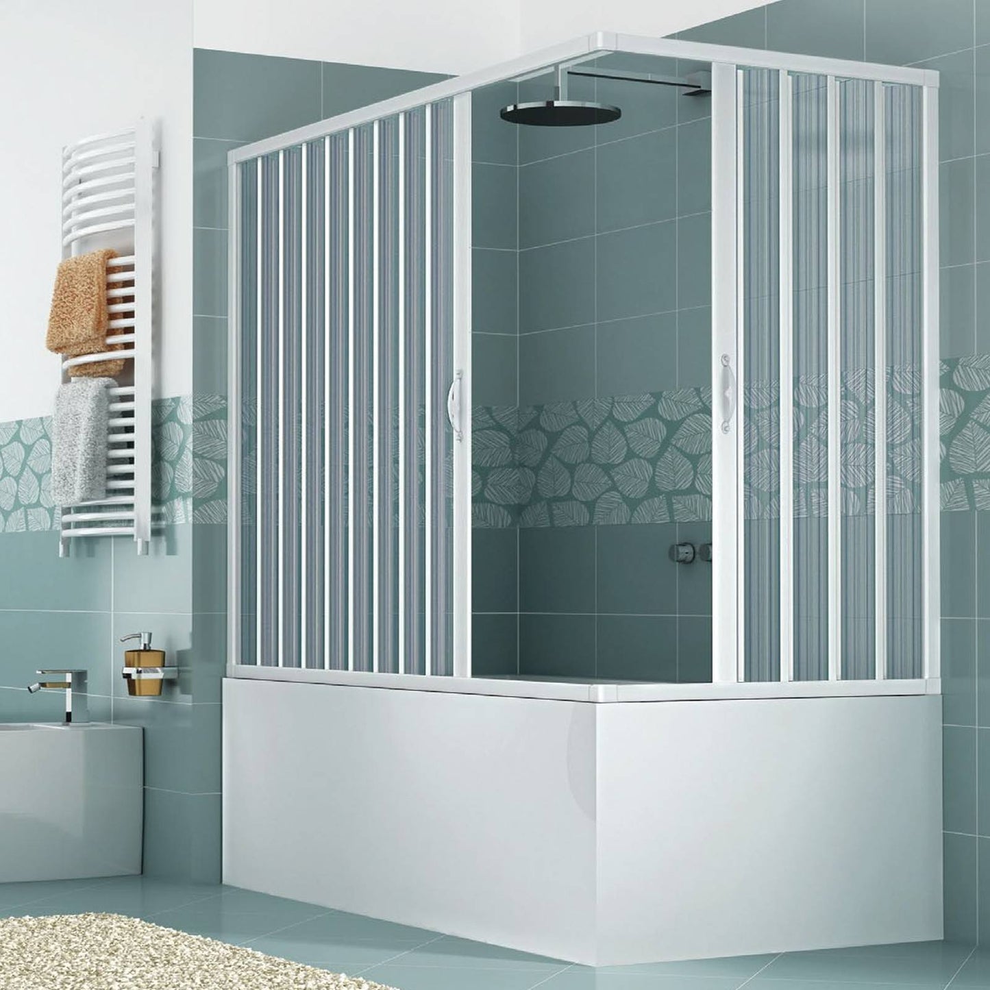 Box sopravasca Galassia 70x170 cm in PVC a soffietto angolare — 2 ante, Made in Italy