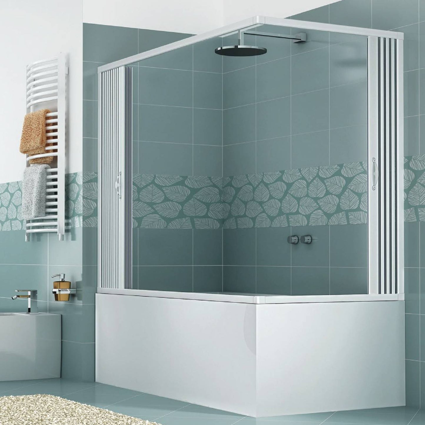 Box sopravasca Galassia 70x170 cm in PVC a soffietto angolare — 2 ante, Made in Italy