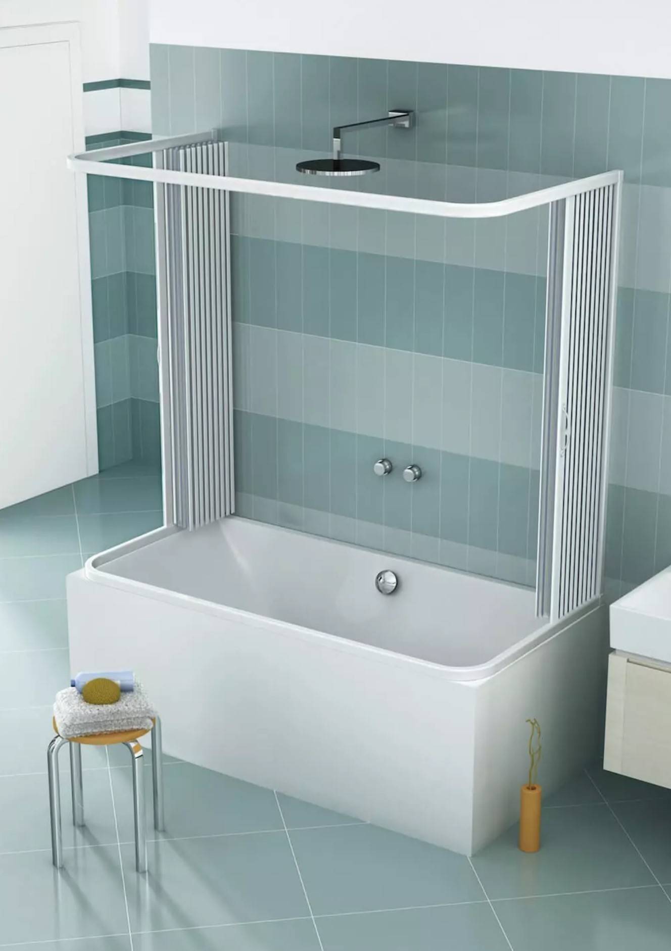 Box sopravasca Venusia 3 lati 70x150 cm in PVC a soffietto centrale — Made in Italy