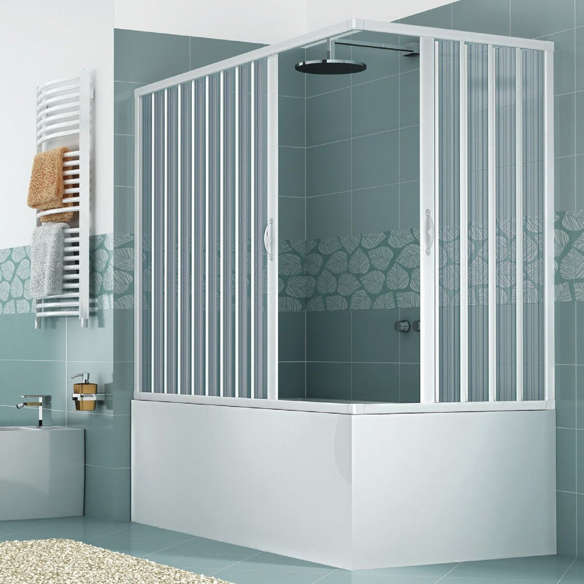 Galassia 70x150 cm corner folding PVC shower screen — 2 doors, Made in Italy