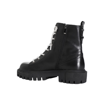 CafèNoir scarpa Tronchetto in pelle con lacci strass da donna c1FB1101 N033 nero