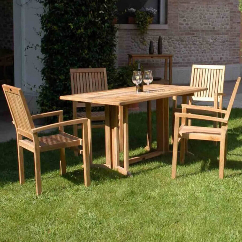 Tavolo consolle pieghevole rettangolare in legno massiccio Teak 150 x 80