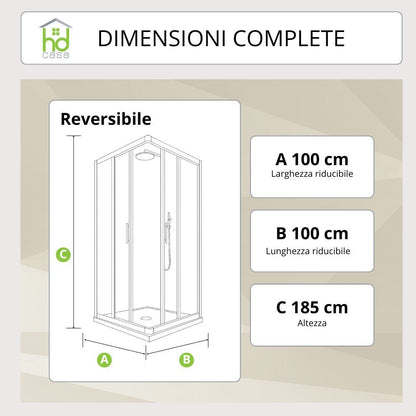 Cabina Doccia Camelia 100x100 in PVC Reversibile con Pannelli Acrilici da 2 mm Made in Italy