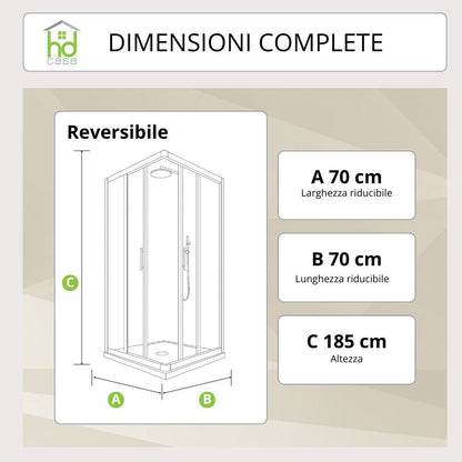 Cabina Doccia Camelia 70x70 in PVC Reversibile con Pannelli Acrilici da 2 mm Made in Italy