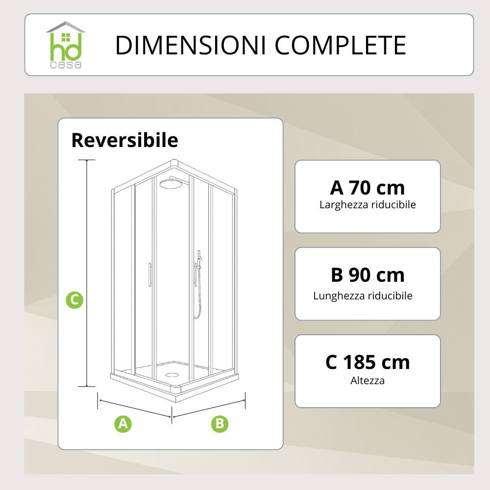 Cabina doccia Camelia 70x90 in PVC con pannelli in acrilico da 2 mm Made in Italy