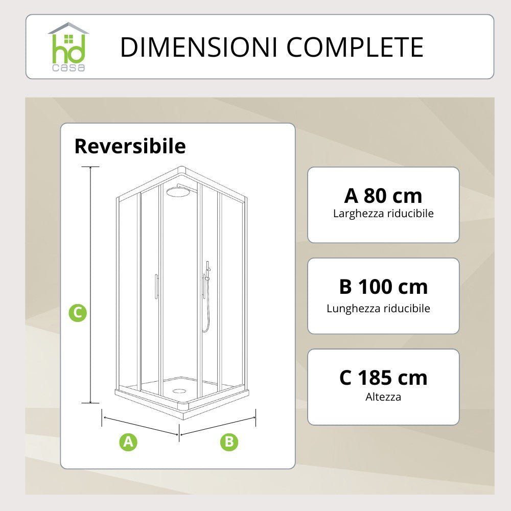 Cabina Doccia Camelia 80x100 in PVC Reversibile con Pannelli Acrilici da 2 mm Made in Italy