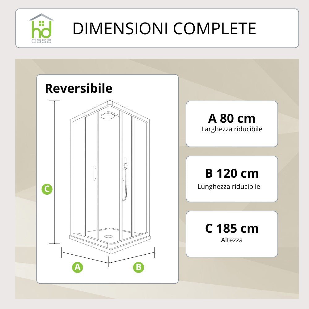 Cabina Doccia Camelia 80x120 in PVC Reversibile con Pannelli Acrilici da 2 mm Made in Italy