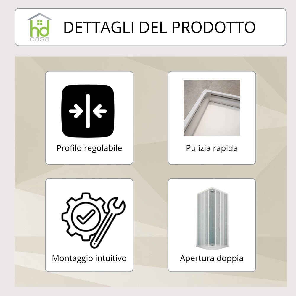 Cabina Doccia Camelia 90x90 in PVC Reversibile con Pannelli Acrilici da 2 mm Made in Italy
