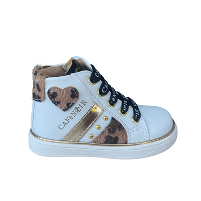 CafèNoir scarpa sneakers alta da bambina con laccio e cerniera laterale C-2351 C1737 bianco