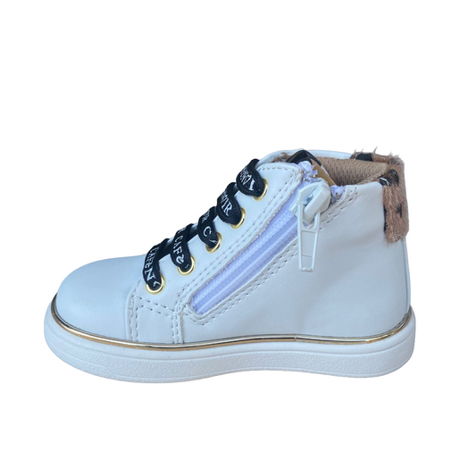 CafèNoir scarpa sneakers alta da bambina con laccio e cerniera laterale C-2351 C1737 bianco