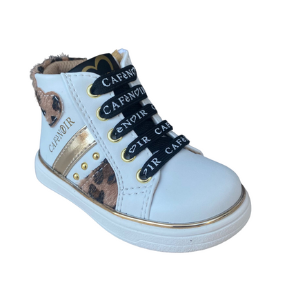 CafèNoir scarpa sneakers alta da bambina con laccio e cerniera laterale C-2351 C1737 bianco