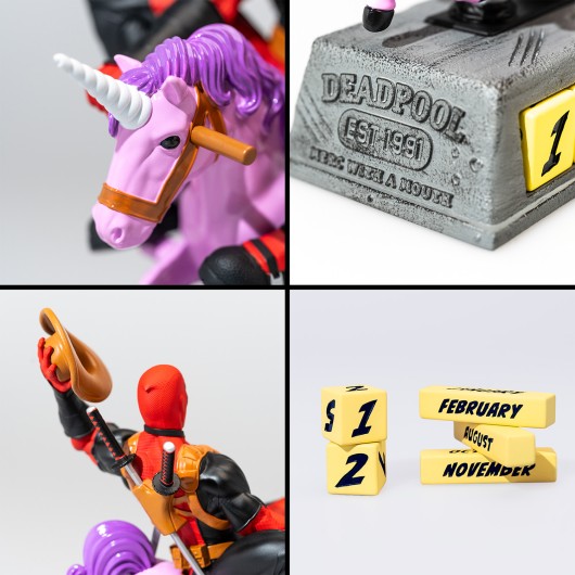 Ewiger Kalender - Marvel Deadpool (Pony) 3D Tischfigur Gadget Statue Schreibtischdekoration Fans: Geschenk Gadget 17 x 21 x 9,5 cm