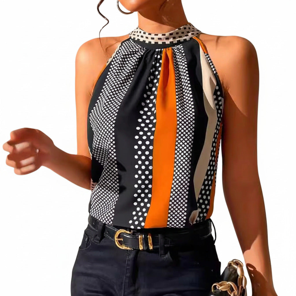 Camicia Donna Estiva Multicolore Senza Maniche – Fantasia Vivace Collo Alto
