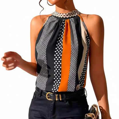 Camicia Donna Estiva Multicolore Senza Maniche – Fantasia Vivace Collo Alto