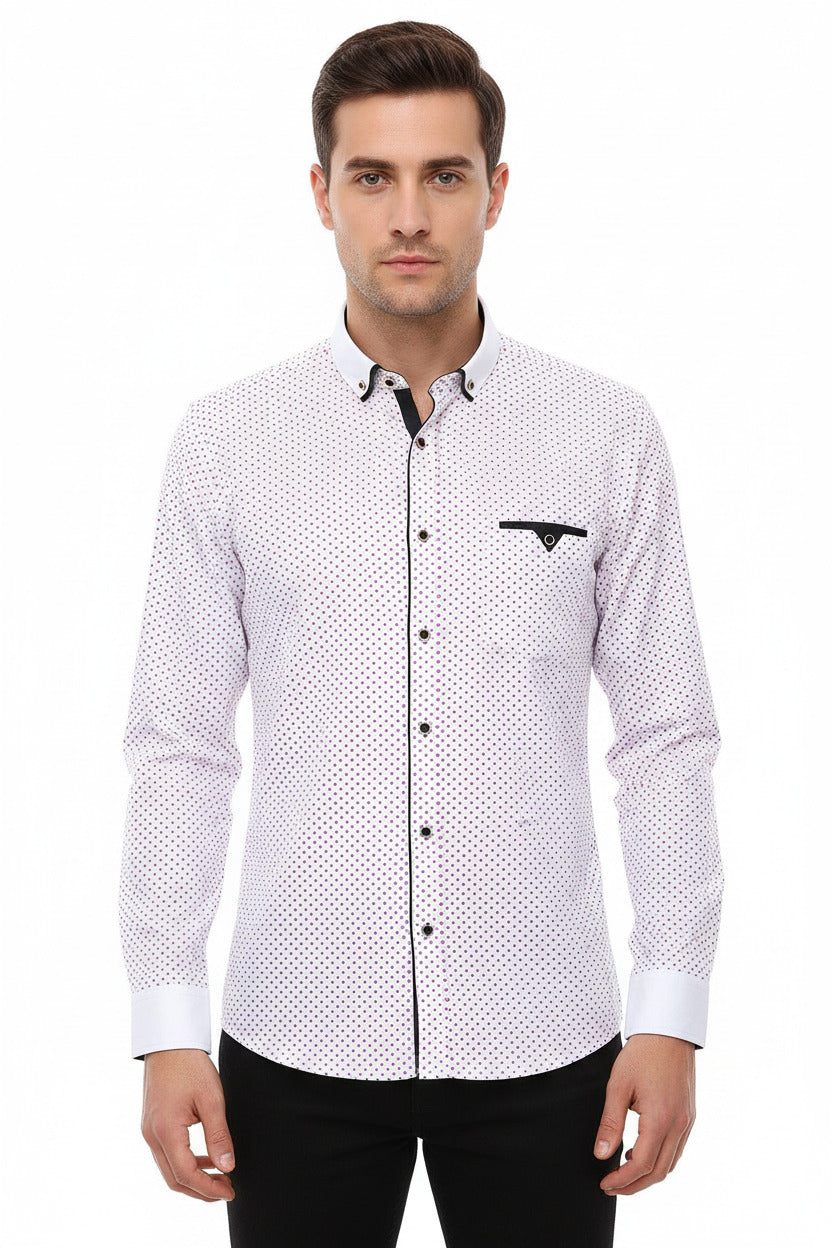 Camicia Uomo Slim Fit Manica Lunga Elegante Casual Aderente