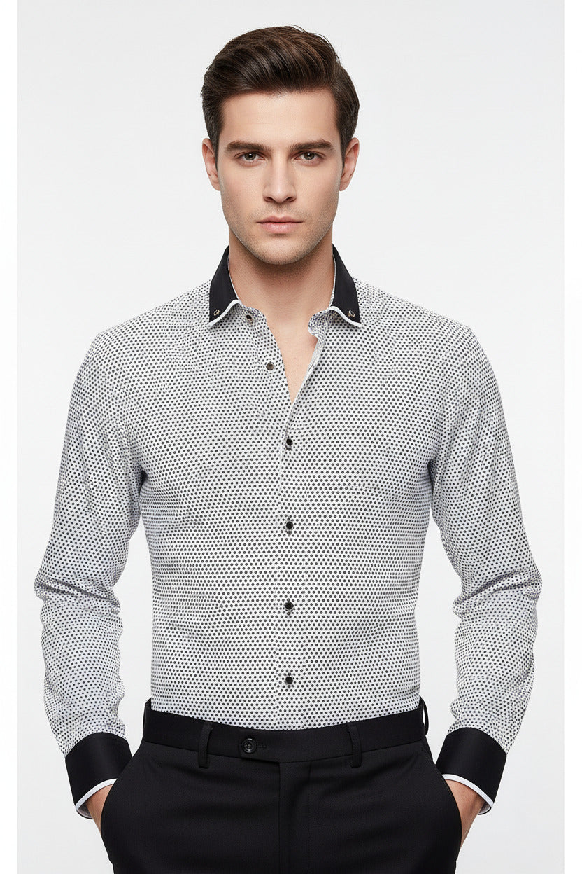 Camicia Uomo Slim Fit Manica Lunga Elegante Casual Aderente