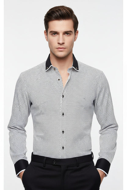 Camicia Uomo Slim Fit Manica Lunga Elegante Casual Aderente