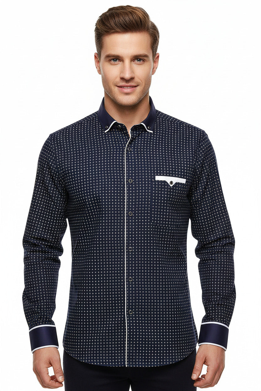 Camicia Uomo Slim Fit Manica Lunga Elegante Casual Aderente