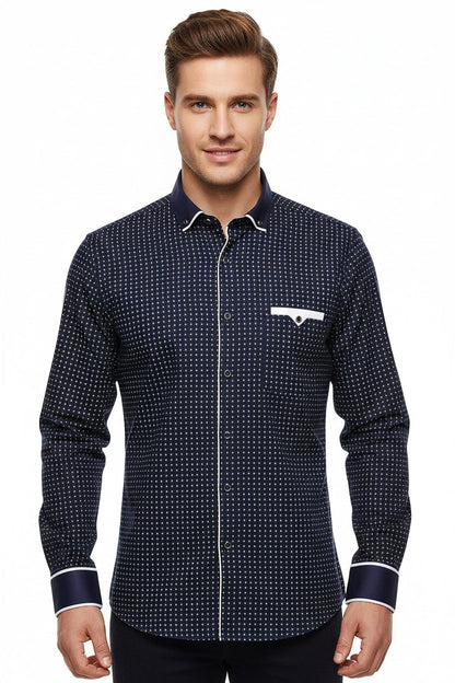 Camicia Uomo Slim Fit Manica Lunga Elegante Casual Aderente