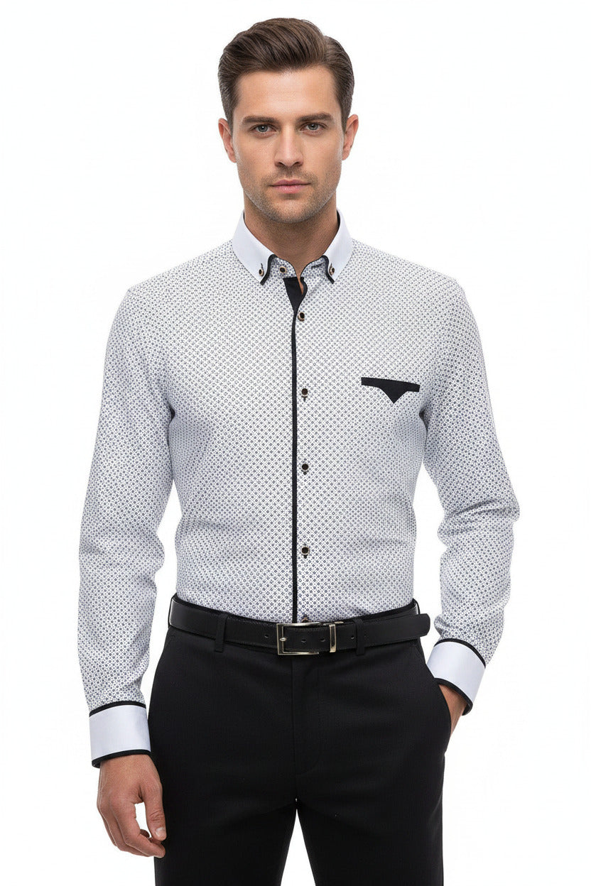 Camicia Uomo Slim Fit Manica Lunga Elegante Casual Aderente