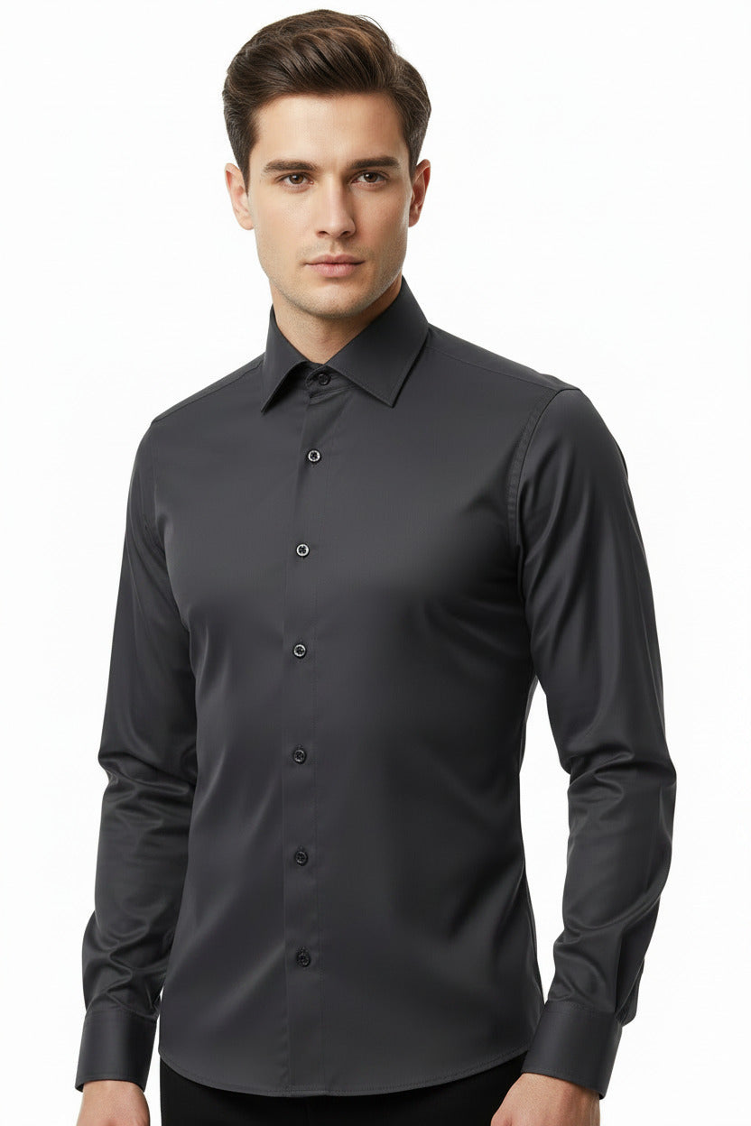 Camicia Uomo Slim Fit a Tinta Unita con Bottoni