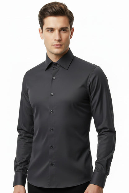 Camicia Uomo Slim Fit a Tinta Unita con Bottoni