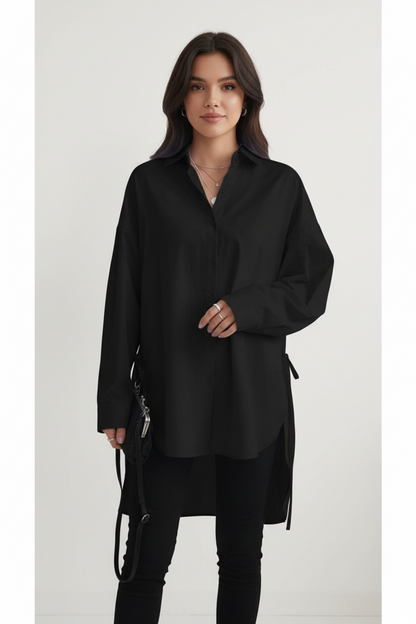Camicia Donna Oversize Asimmetrica con Lacci Elegante Casual