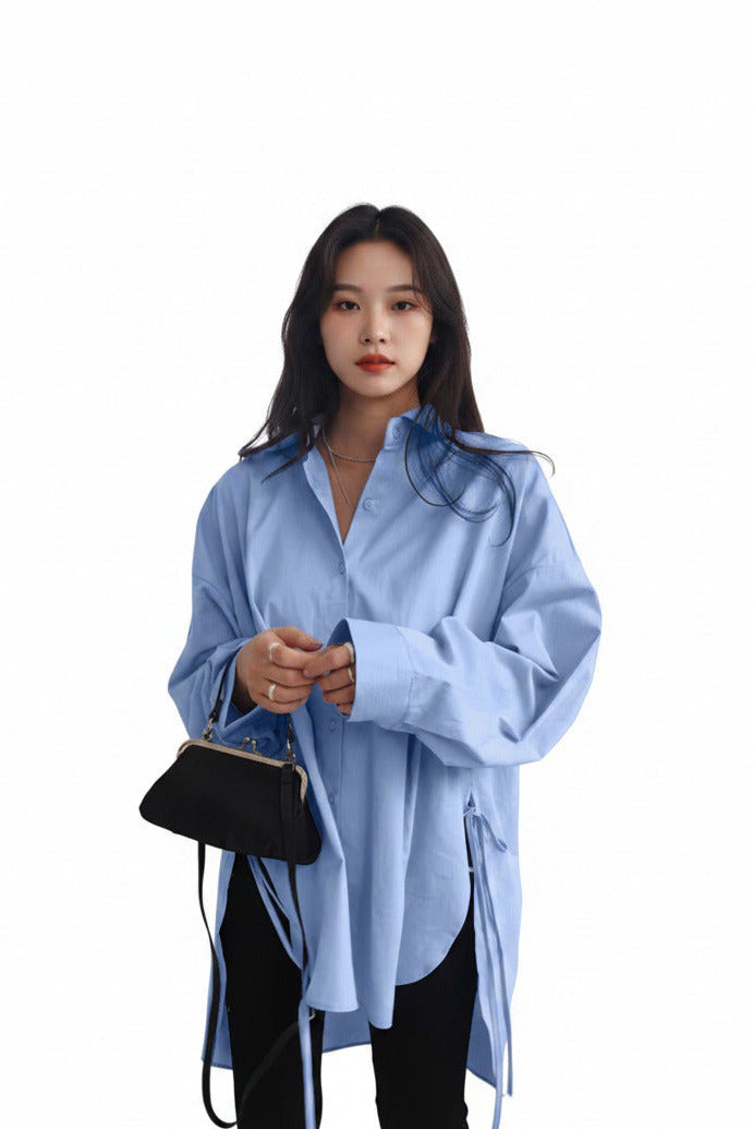 Camicia Donna Oversize Asimmetrica con Lacci Elegante Casual