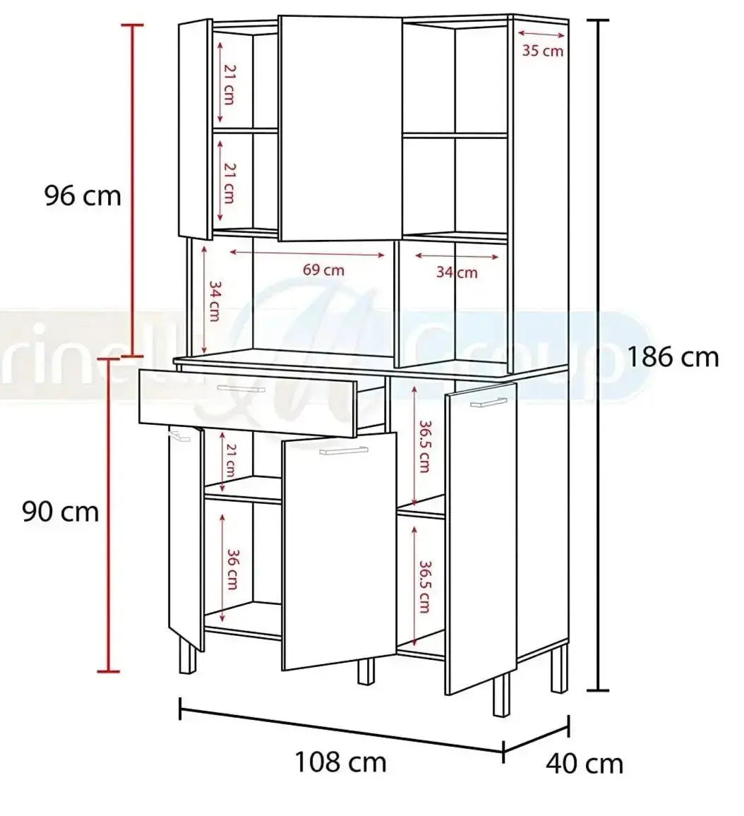 Armadio da cucina bianco artik/canadian con 5 ante, 1 cassetto e 3 ripiani