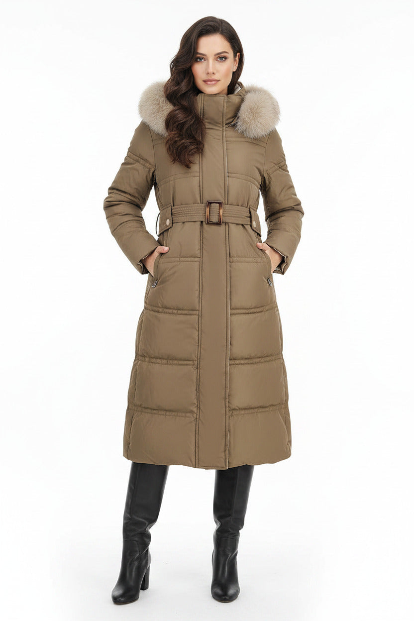 Cappotto Donna con Pelliccia Invernale | Giubbotto Lungo Caldo Elegante con Cappuccio