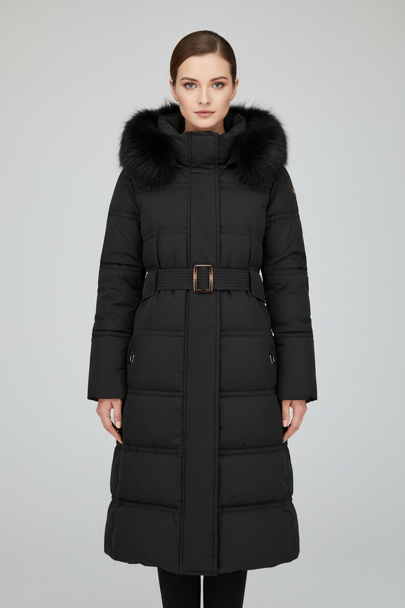 Cappotto Donna con Pelliccia Invernale | Giubbotto Lungo Caldo Elegante con Cappuccio