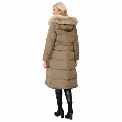 Cappotto Donna con Pelliccia Invernale | Giubbotto Lungo Caldo Elegante con Cappuccio