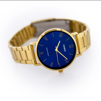 Casio MTP-VT01G-2B2 – Orologio Uomo Acciaio Oro / Quadrante Blu-Navy