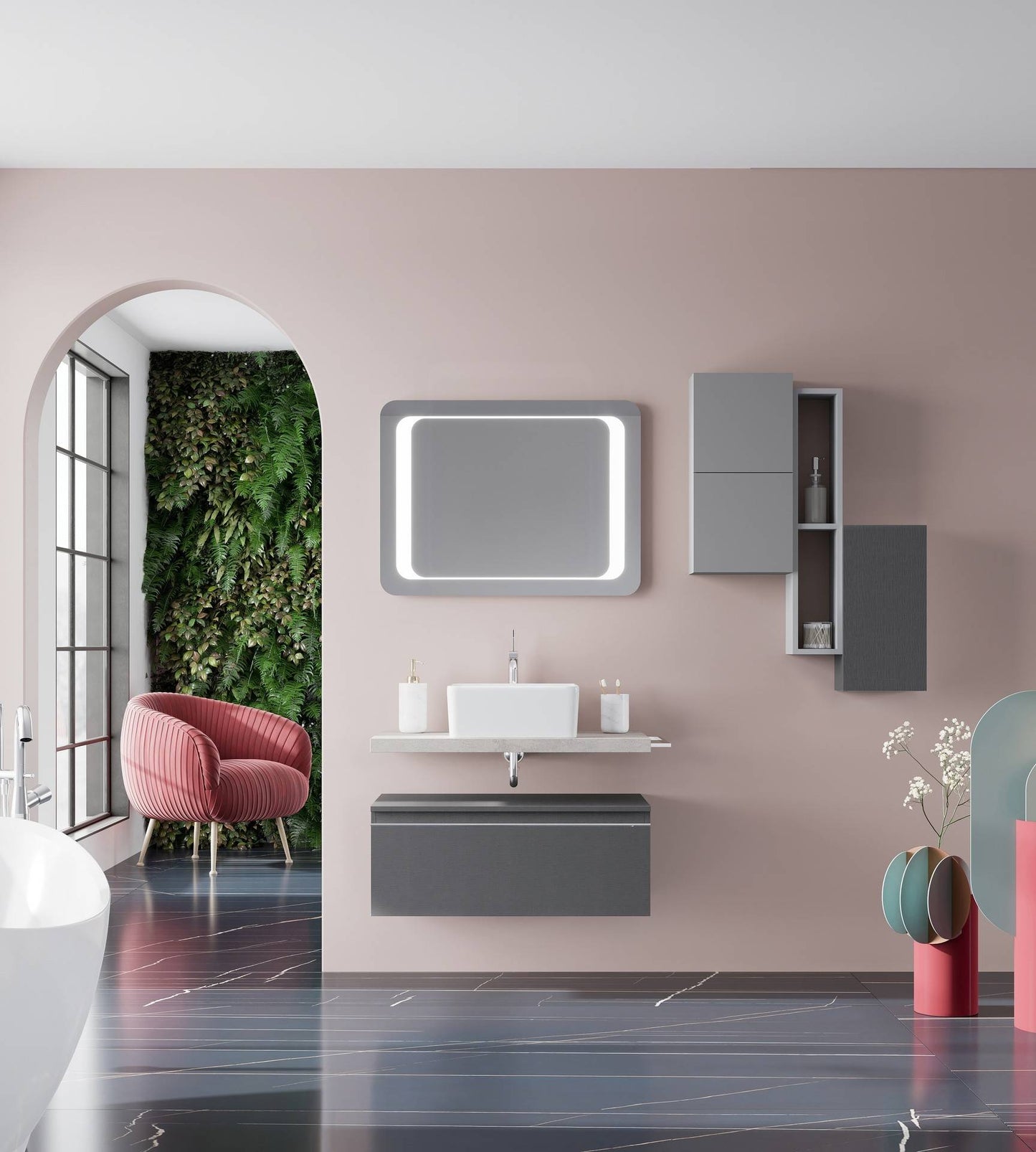 Cassetto da bagno sospeso da 80 cm colore lino