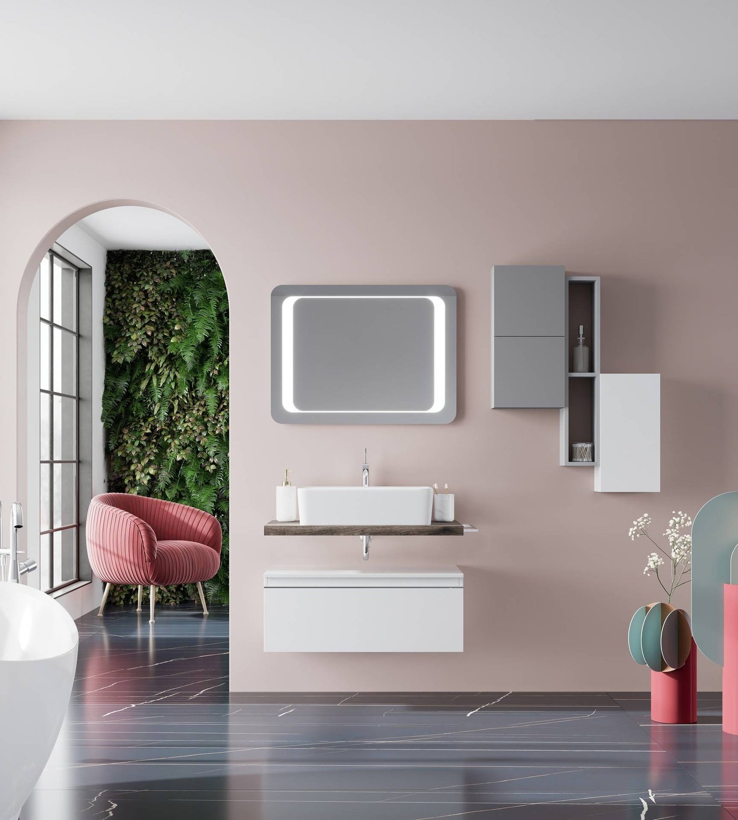 Cassetto da bagno sospeso da 80cm di colore bianco lucido