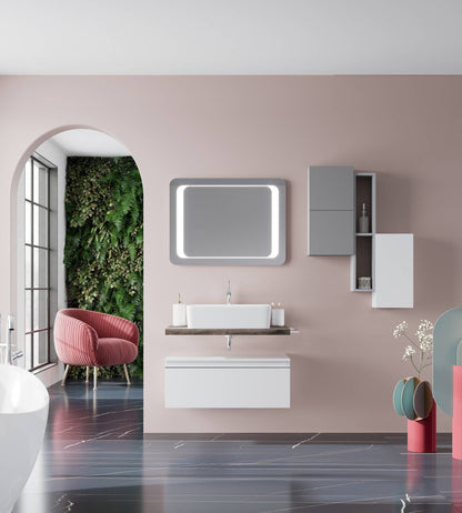 Cassetto da bagno sospeso da 80cm di colore bianco lucido