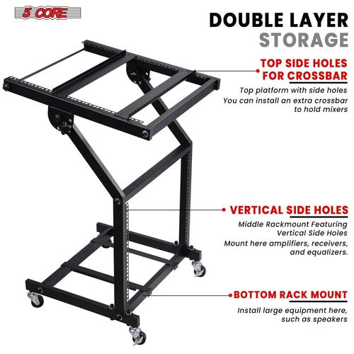 Supporto rack DJ 5Core 9U regolabile con ruote