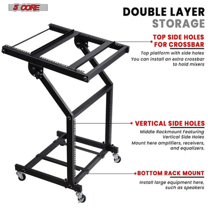 Supporto rack DJ 5Core 9U regolabile con ruote