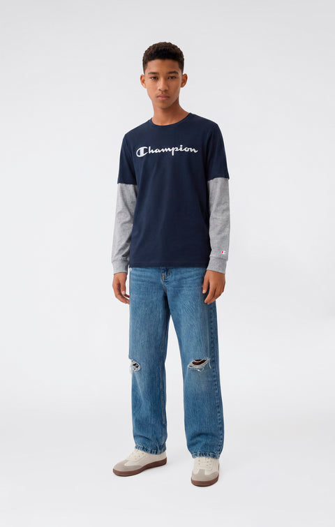 Champion T-shirt Manica Lunga Ragazzo 307324-BS501 Blu - T-shirt Junior