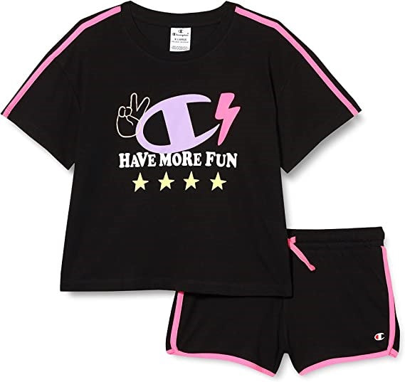Champion Completo da bambina e ragazza Legacy Fun Club Thirt e Short 404678 KK001 NBK nero