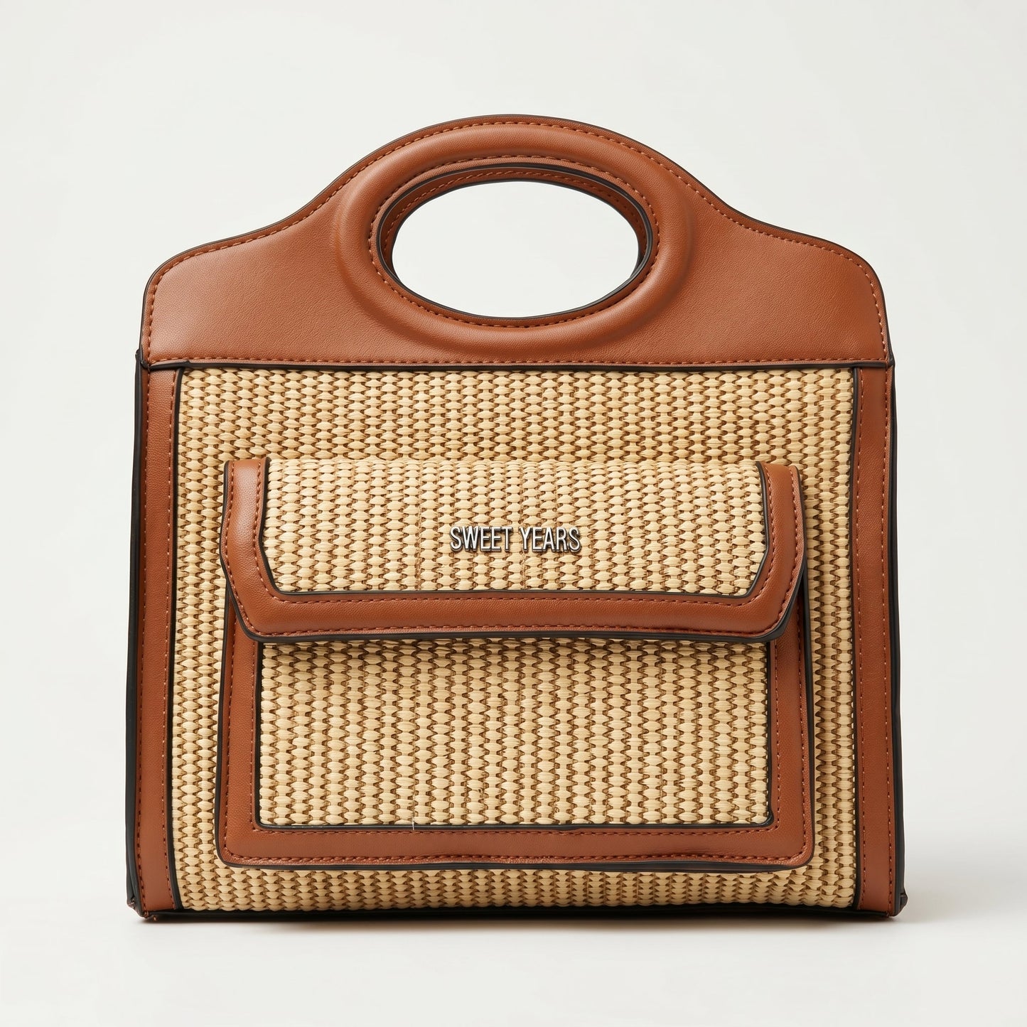 Sweet Years Borsa Shopping in Tessuto Intrecciato ed Ecopelle con Tasca Frontale