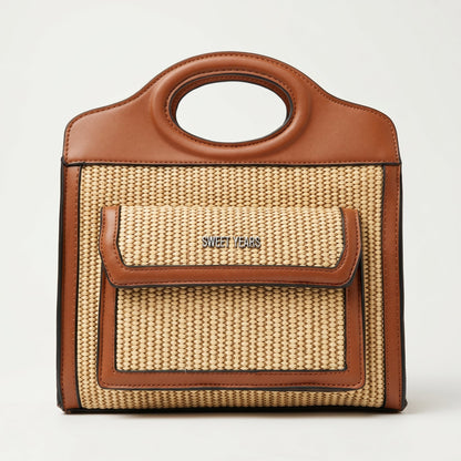 Sweet Years Borsa Shopping in Tessuto Intrecciato ed Ecopelle con Tasca Frontale