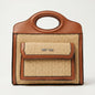 Sweet Years Woven Fabric and Faux Leather Shopping Bag with Front Pocket