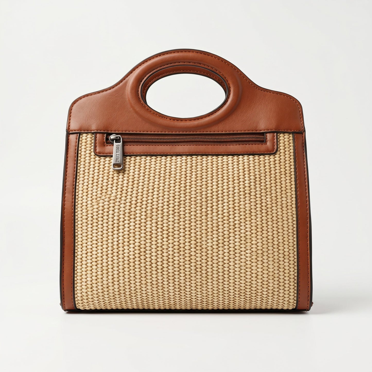 Sweet Years Borsa Shopping in Tessuto Intrecciato ed Ecopelle con Tasca Frontale
