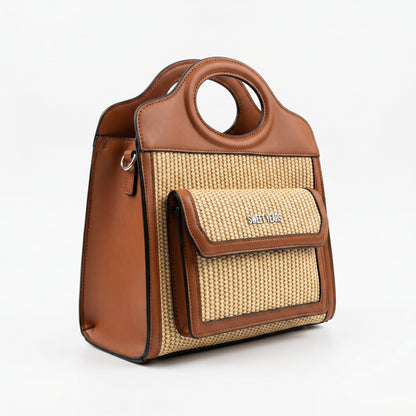 Sweet Years Borsa Shopping in Tessuto Intrecciato ed Ecopelle con Tasca Frontale