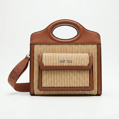 Sweet Years Borsa Shopping in Tessuto Intrecciato ed Ecopelle con Tasca Frontale